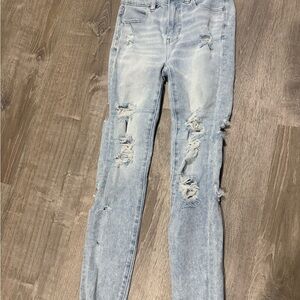 American Eagle Outfitters Light Blue Ripped Skinny Jeans 00 Regular
